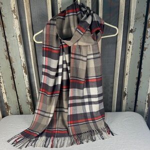 GAP Plaid Scarf in Tan, Black, Gray, and Red
